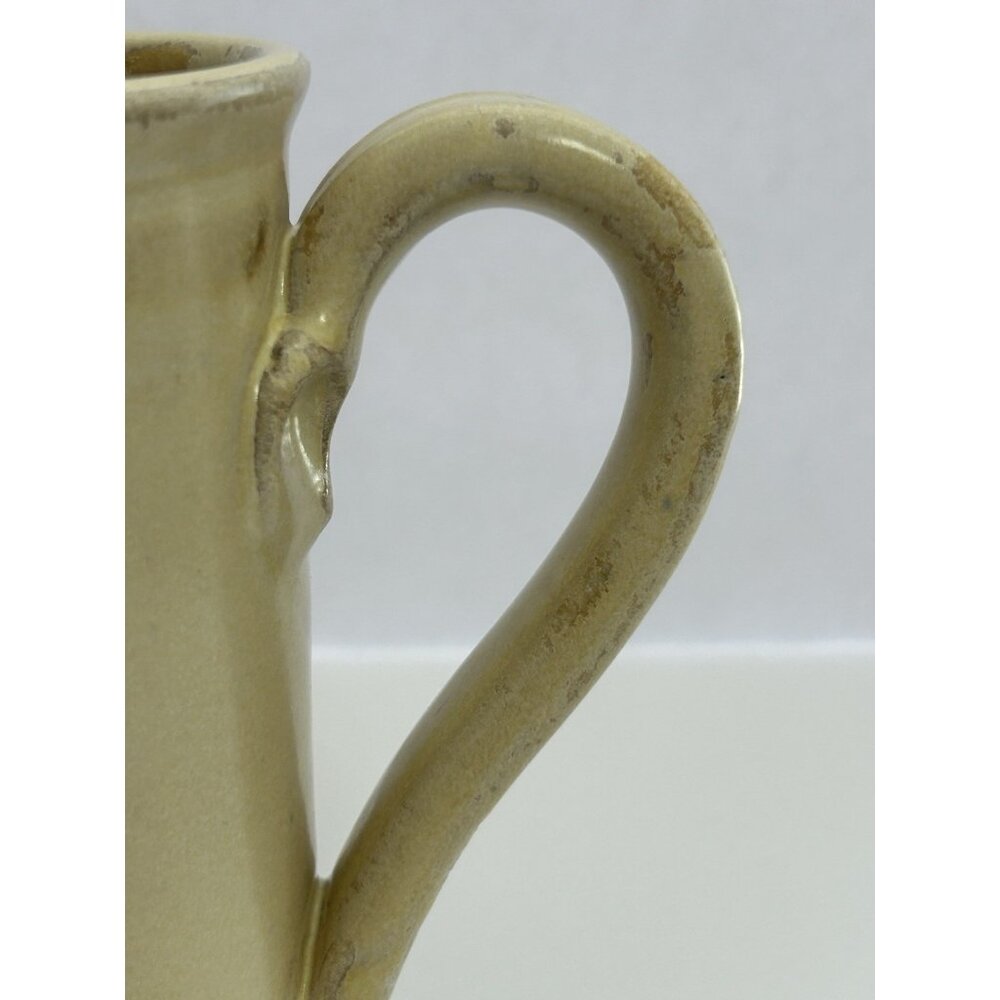 Studio Pottery Mug Tall 5 1/2 inches Drip Glaze Beige Brown Blue Signed Glosssy - Picture 10 of 16